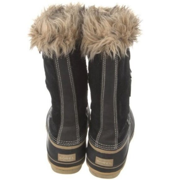 SOREL Joan of Arctic Snow Winter Boots 10 Black Waterproof Leather Faux Fur Cuff - Picture 6 of 7